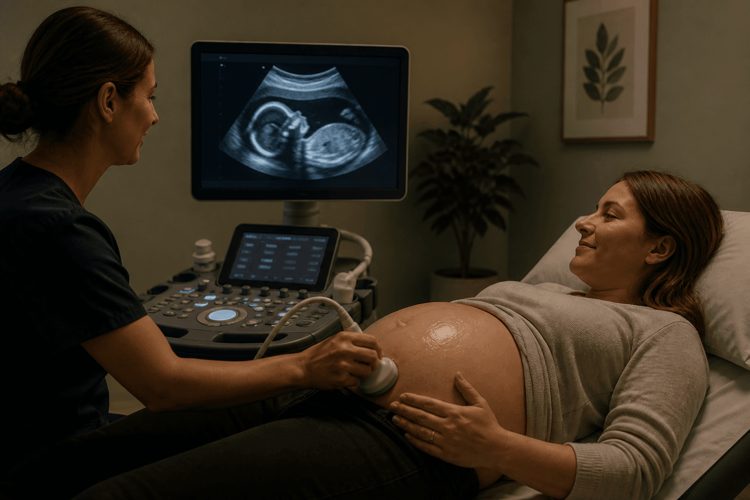 An obstetric ultrasound scan in the clinic